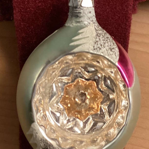 Christmas Ornament Stamped POLAND Glass Reflector Teardrop 3in PASTEL SWIRL - Picture 3 of 11